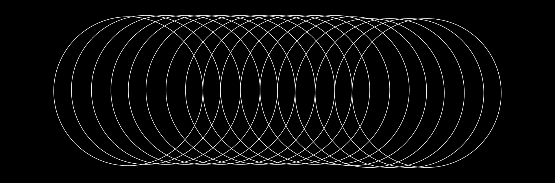 ilustração em preto e branco com círculos organizados em sequência, todos do mesmo tamanho