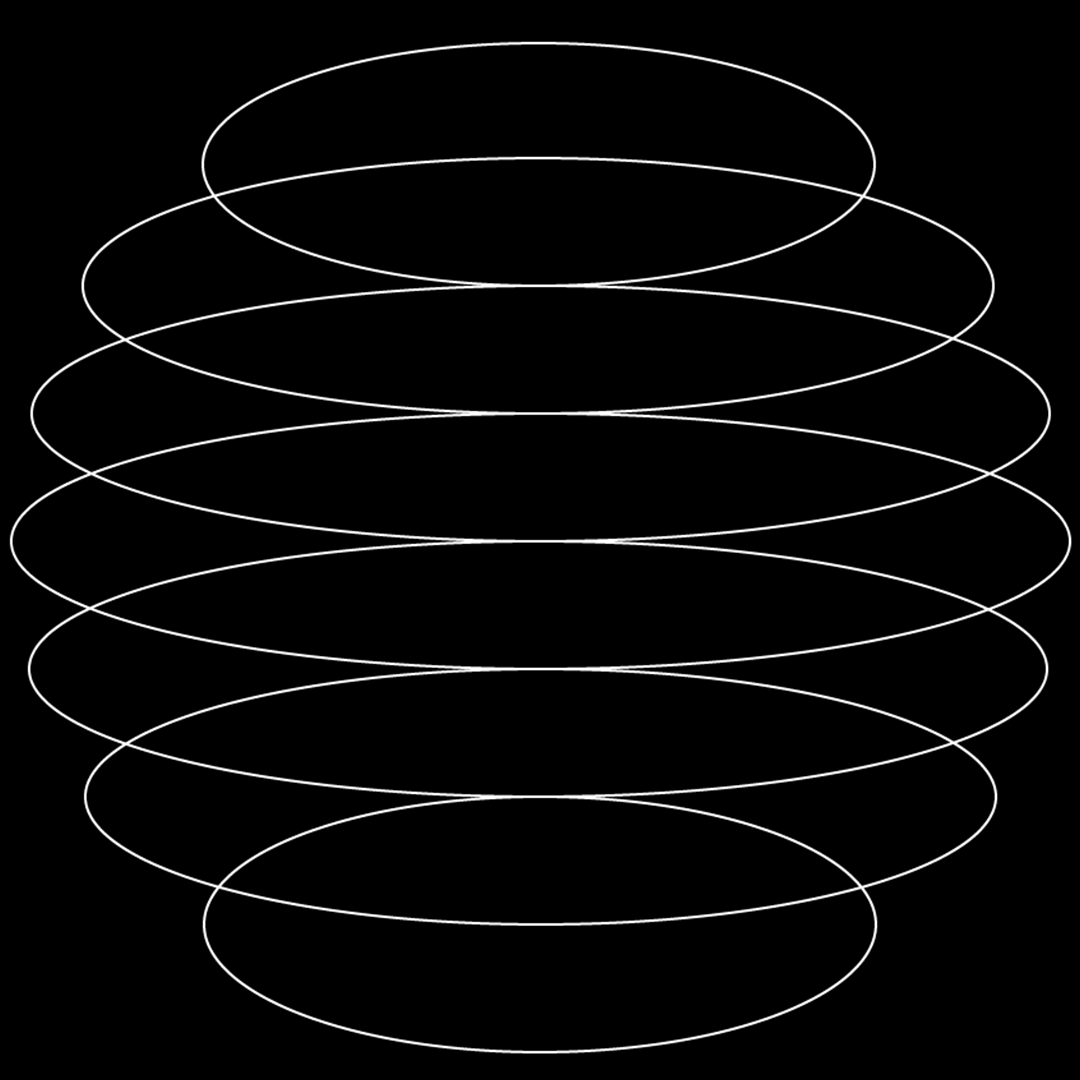 ilustração em preto e branco com formas ovais organizados em diferentes tamanhos e ordem crescente