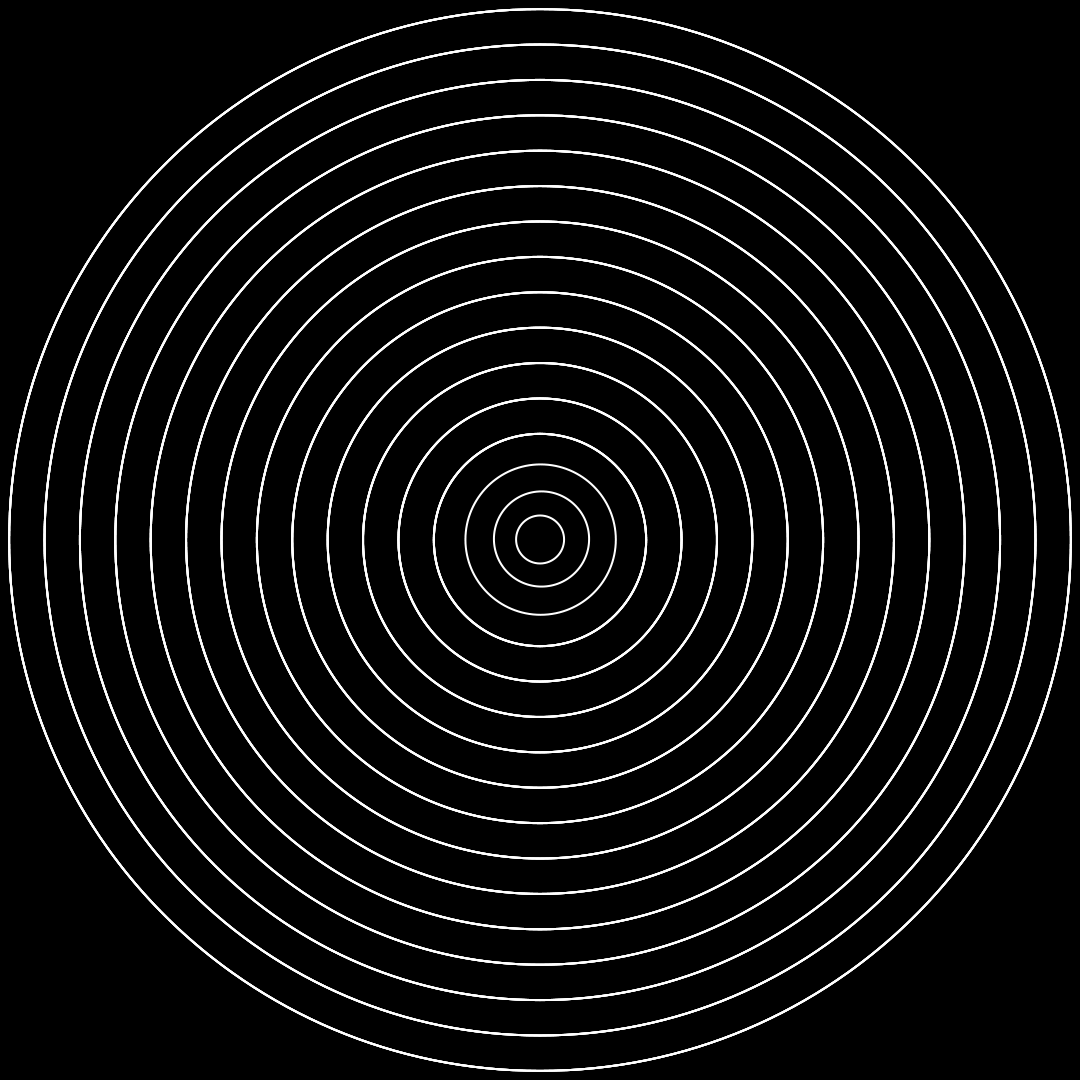 ilustração em preto e branco com círculos organizados em diferentes tamanhos e ordem crescente