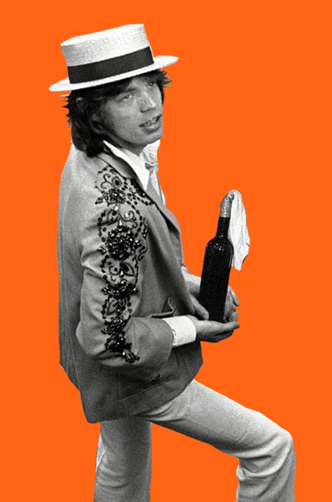 Colagem de Mick Jagger com um coquetel molotov nas mãos