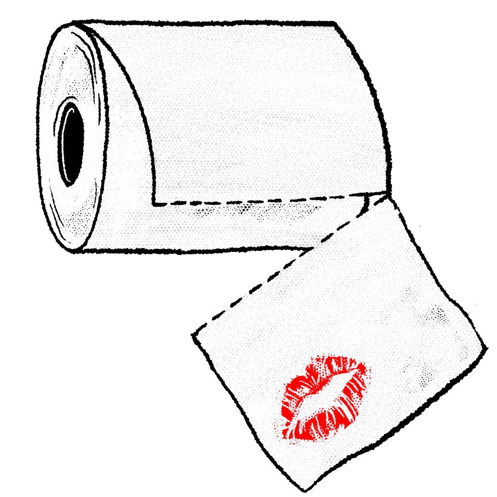 ilustração de papel higiênico com marca de batom