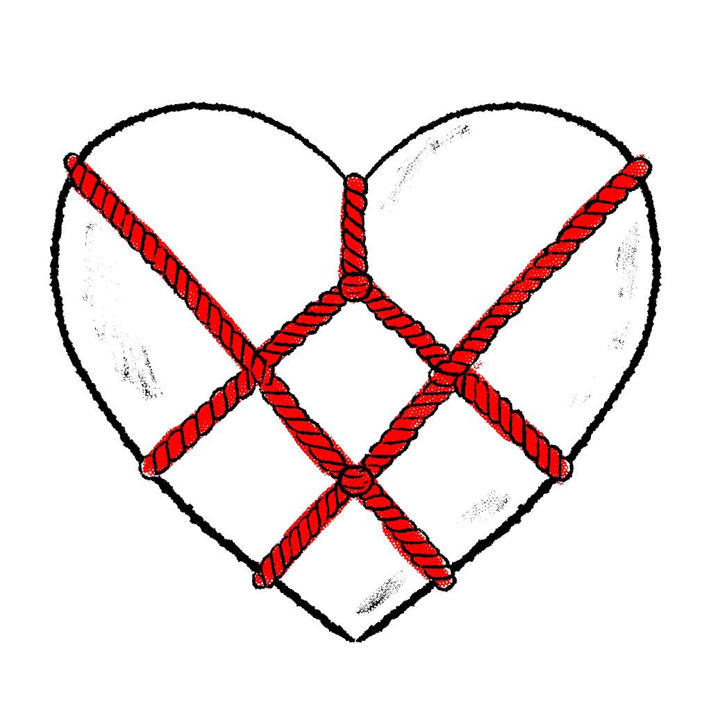 ilustração de coração amarrado com shibari