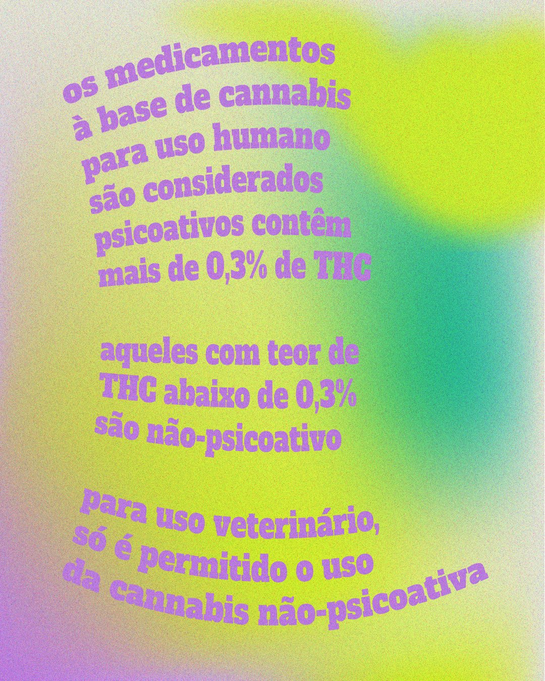 os medicamentos à base de cannabis para uso humano são considerados psicoativos contêmmais de 0,3% de THC aqueles com teor deTHC abaixo de 0,3% são não-psicoativo para uso veterinário, só é permitido o uso da cannabis não-psicoativa