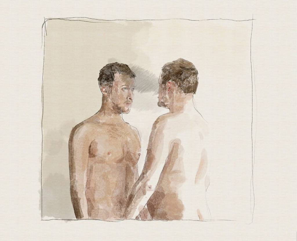 ilustração de dois homens se encarando, de costas e de frente