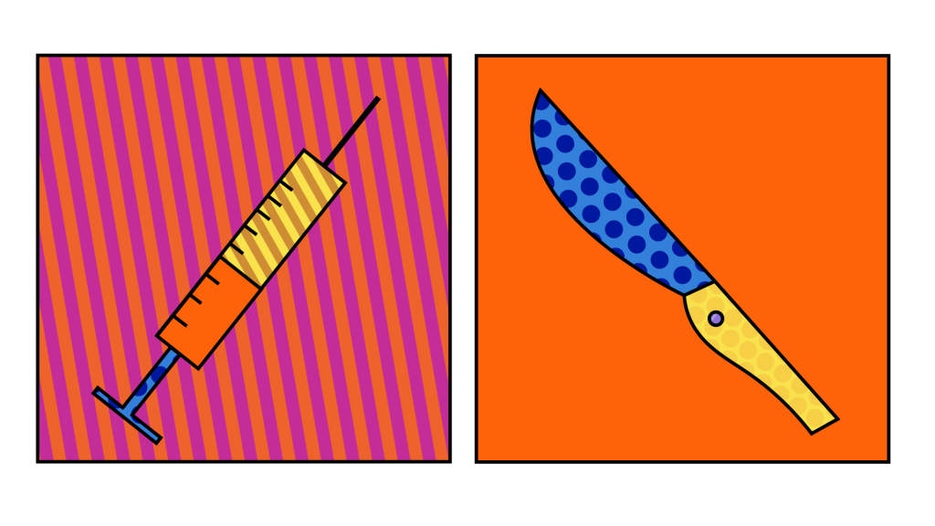 ilustração seringa e faca