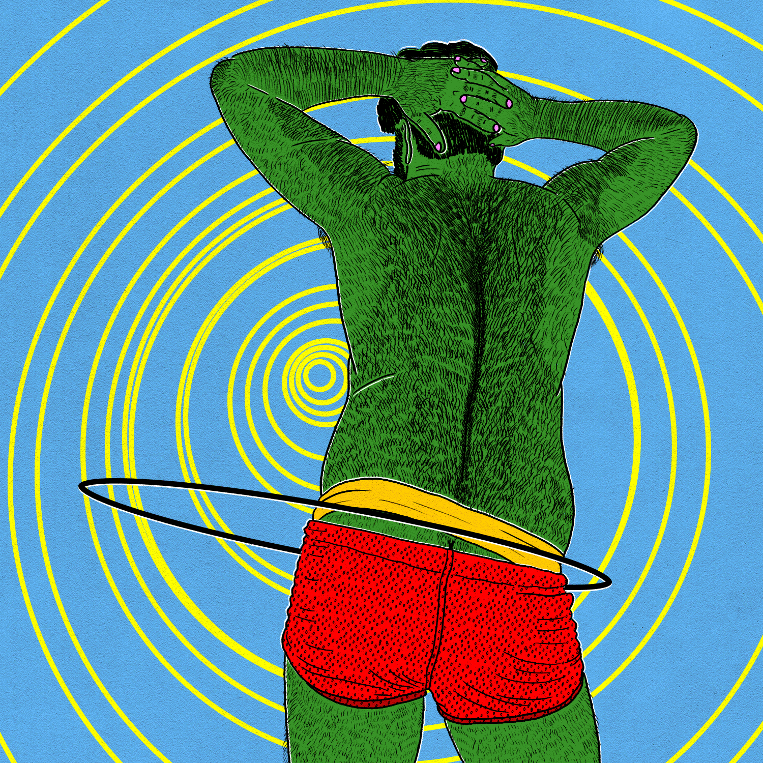 homem de costas dançando com bambolê