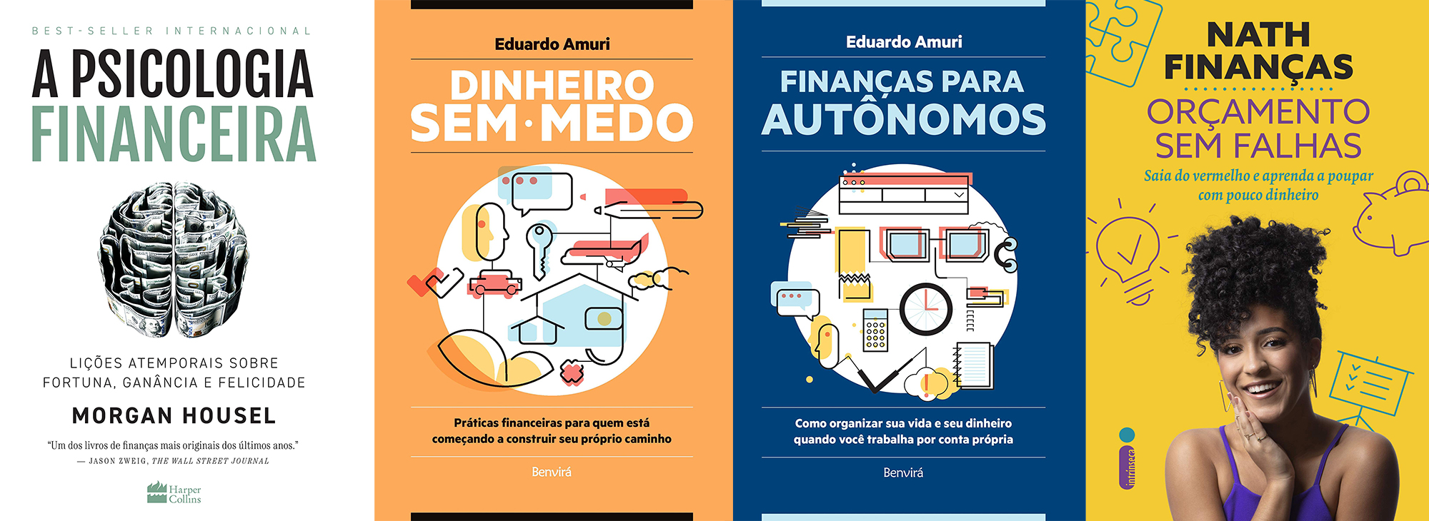 Psicologia financeira, Dinheiro sem medo, Finanças para autônomos e Orçamento sem falhas – livros de educação financeira