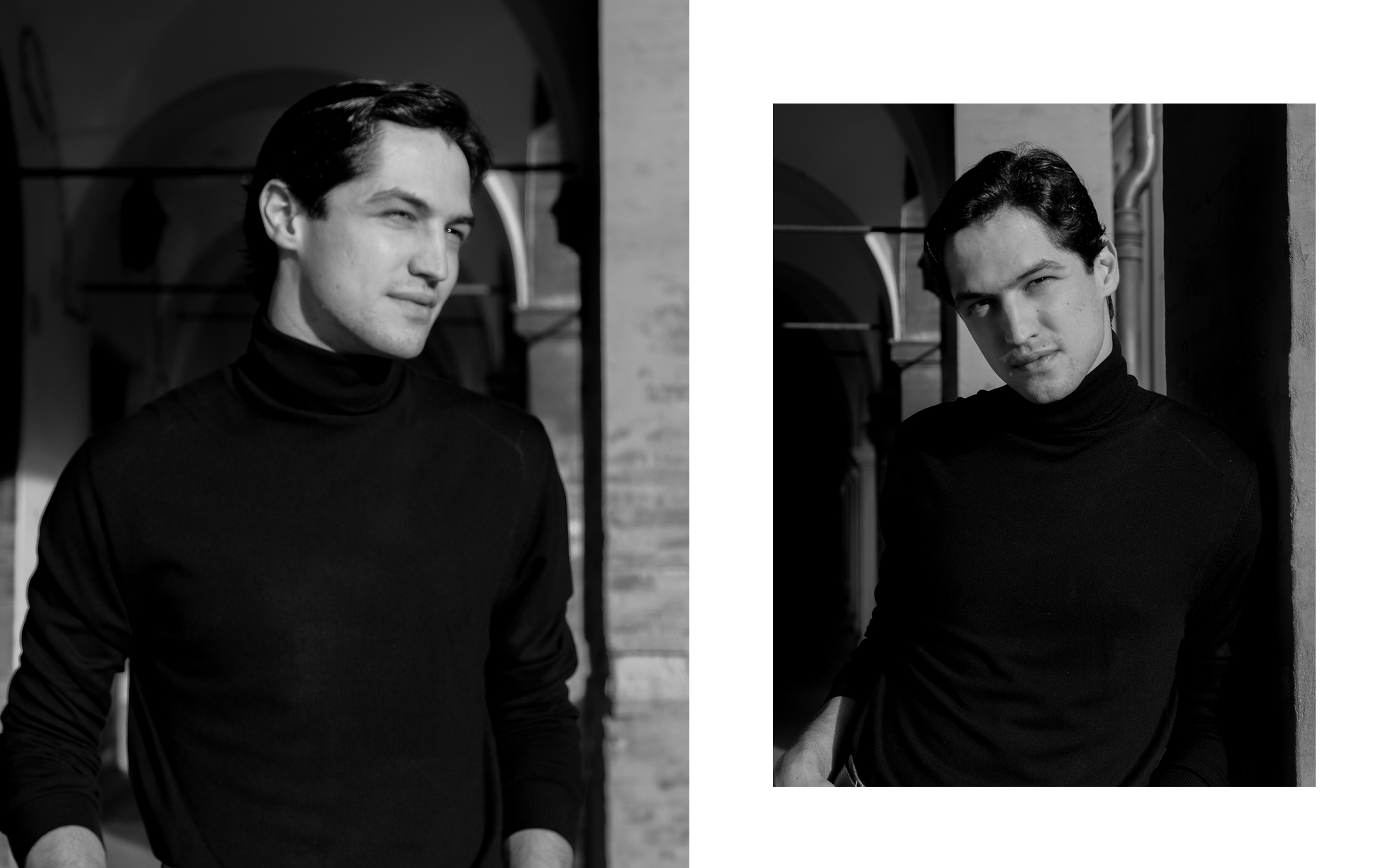 Dois retratos do ator Gabriel Leone.